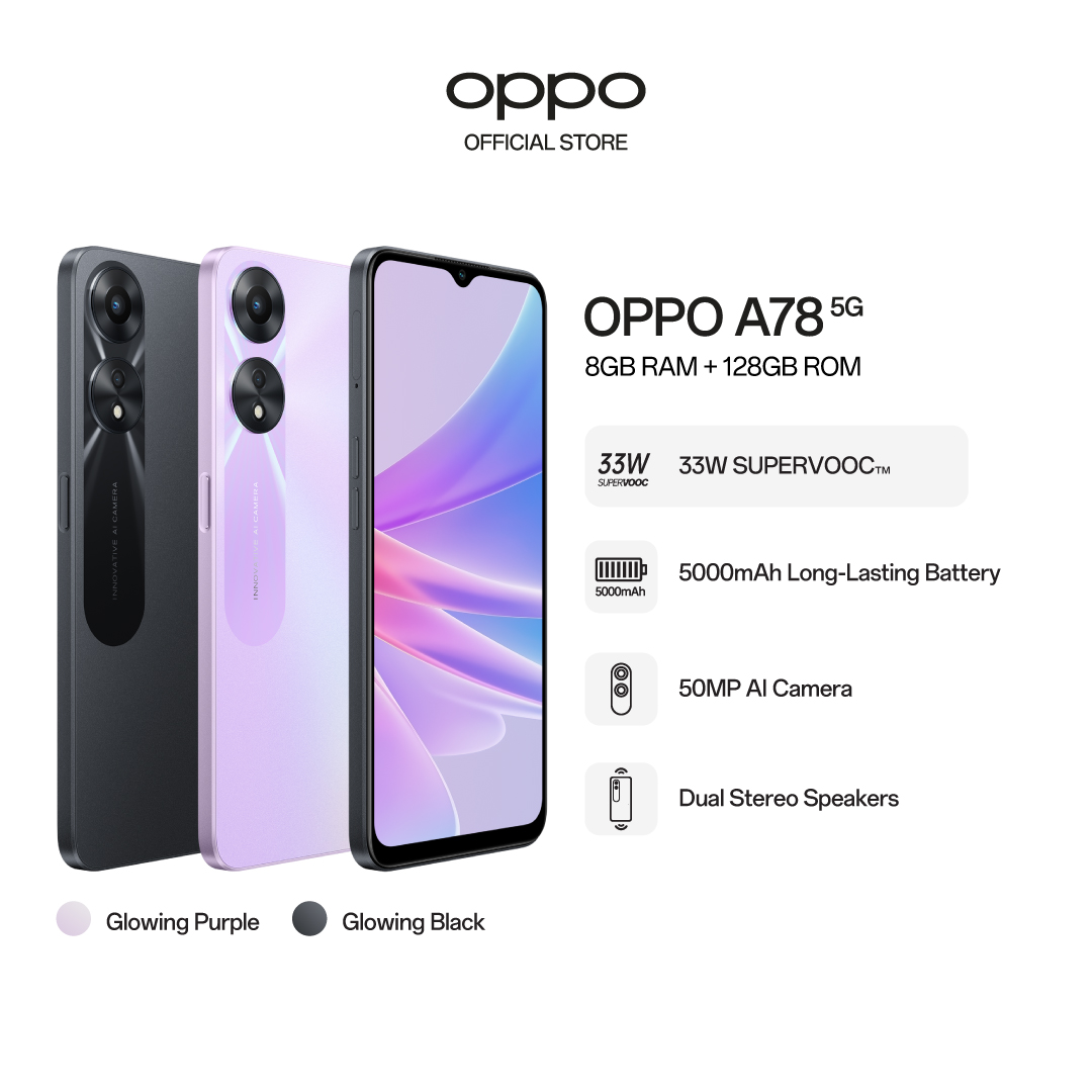 OPPO A78 5G / Up to 16GB RAM / Dual-Stereo Speakers / 33W SUPERVOOC / 5000mAh Long-Lasting Battery