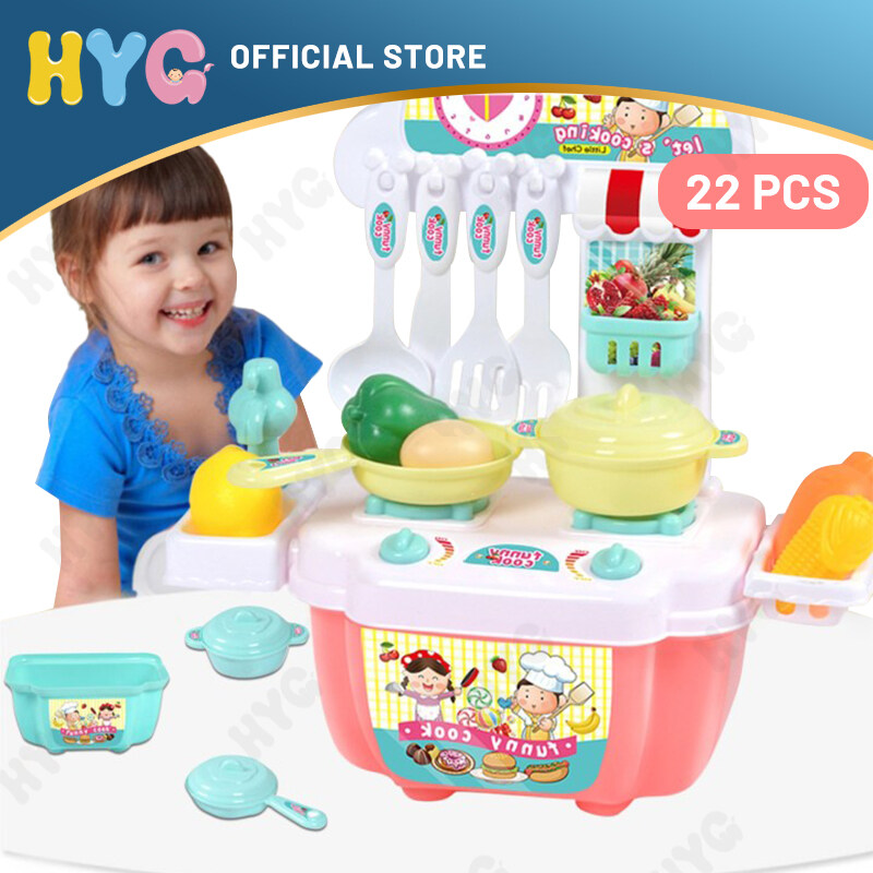 HYG pretends to be a family toy 22-26PCS Children's Play House Kitchen Toy Set  Sound and Light can Produce Water Children's Simulation Small Dining Table Oven Kitchen Toys Cooking Utensils kitchen to