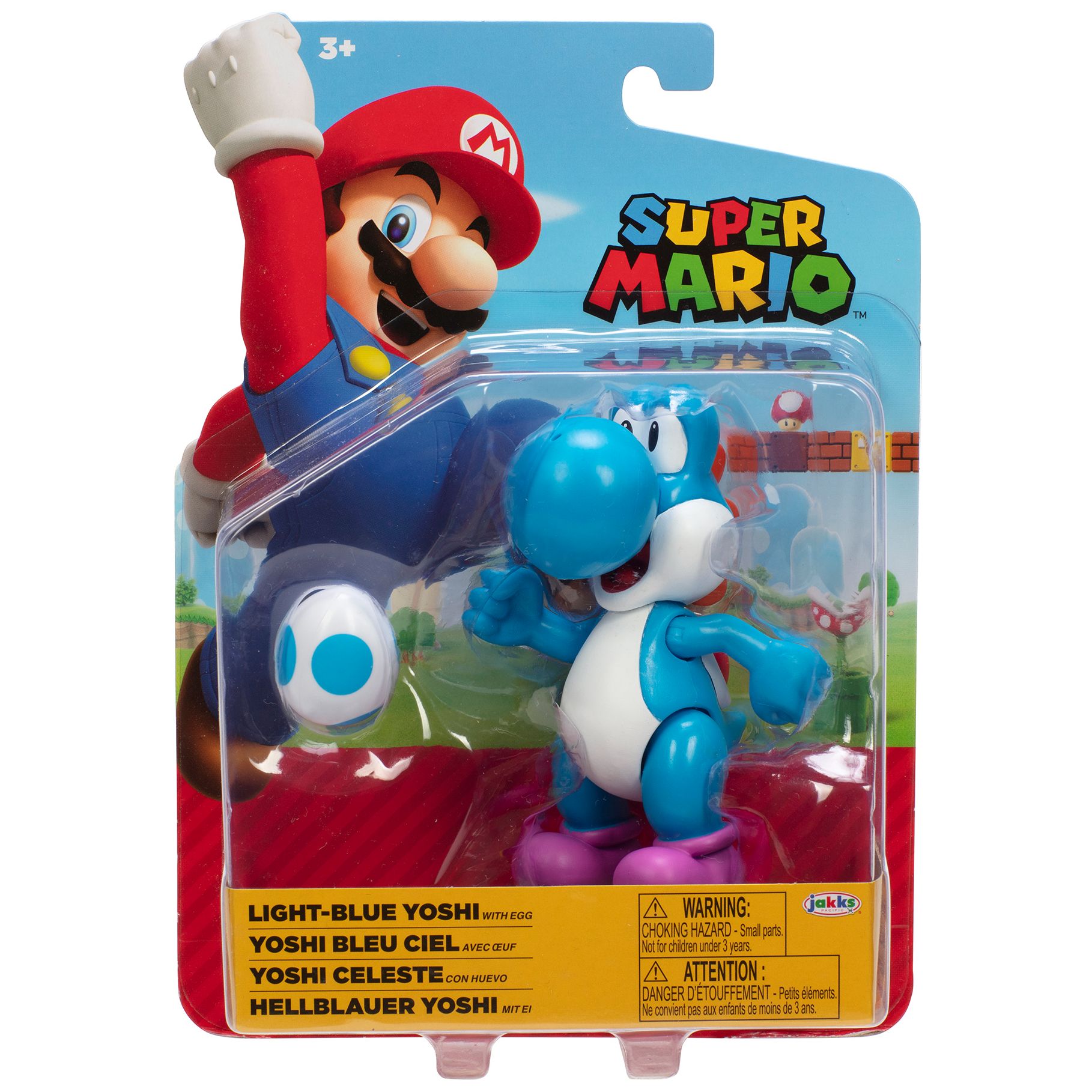 Super Mario Light Blue Yoshi 4-inch Articulated Figure with Egg Accessory, Collectible Figurines