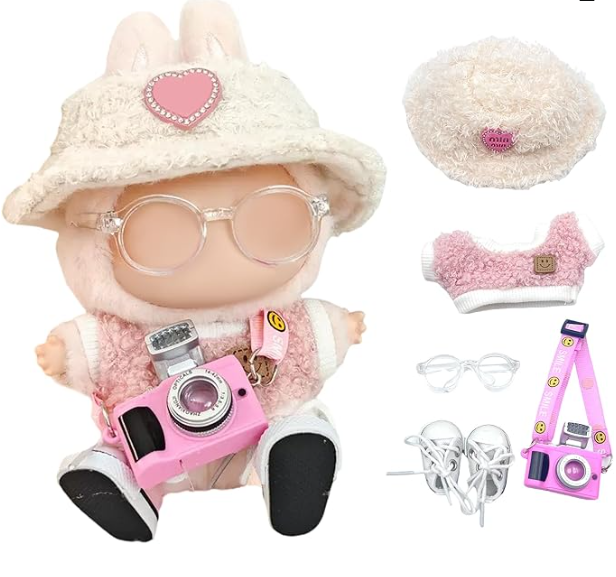 Clothes for LABUBU Doll (NO Doll), 5-Piece Pink Outfits for Labubu, Exquisite Accessories for Labubu, Cute Clothes for Labubu Dress up Unique Style (5pc-Pink)